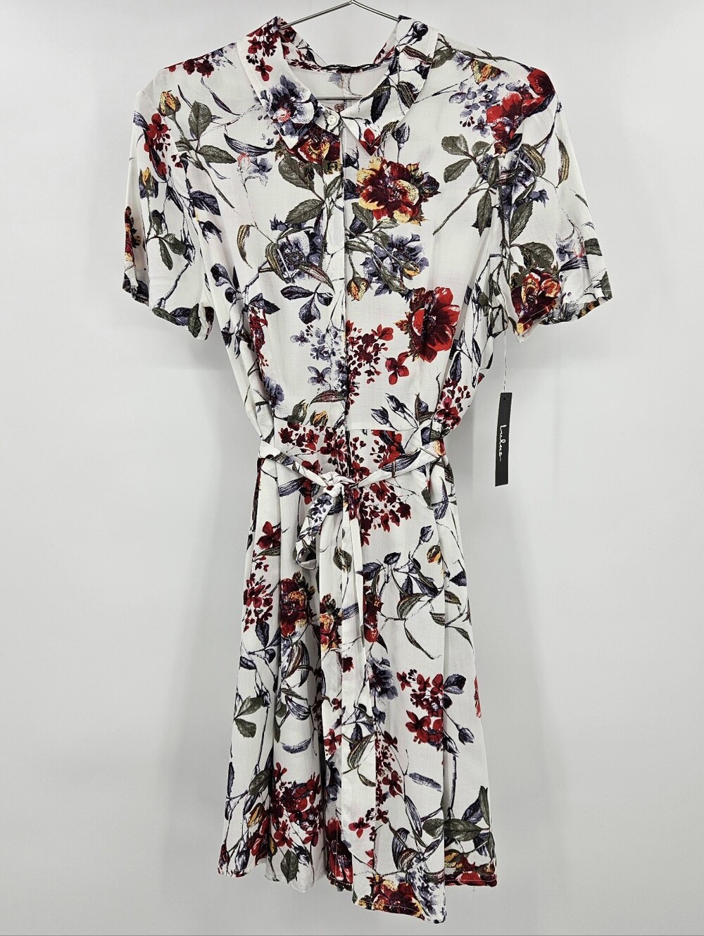 NWT Lulus Just Fleur You White Floral Print Shirt Dress Large